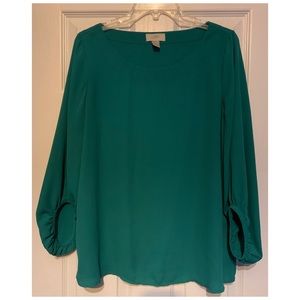 LOFT Teal Balloon-sleeve Medium Blouse EUC